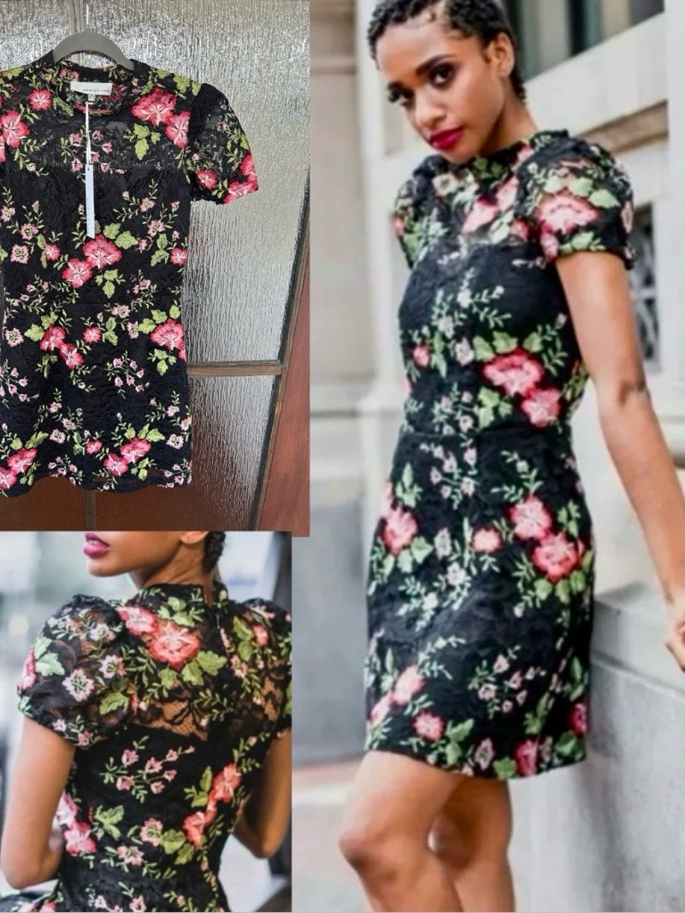Adelyn Rae Black Floral Lace Sheath Dress size Small NWT